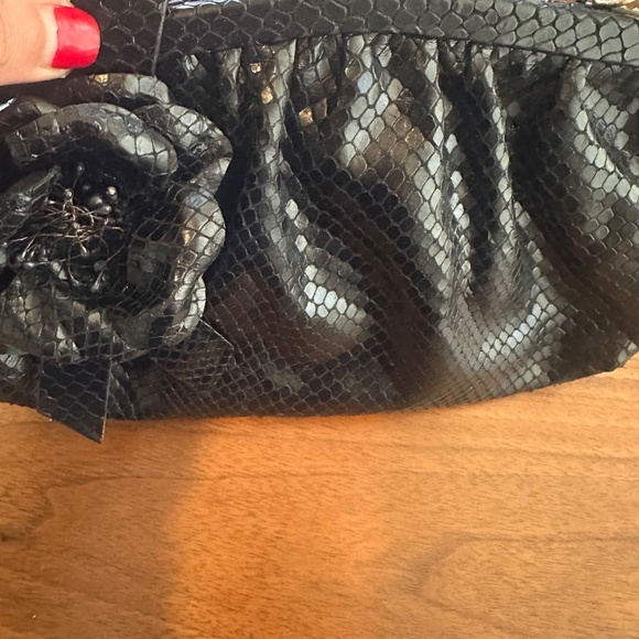 Isabella Fiore Black Snake-Embossed Evening Bag + Matching Pouch - Picture 2 of 13